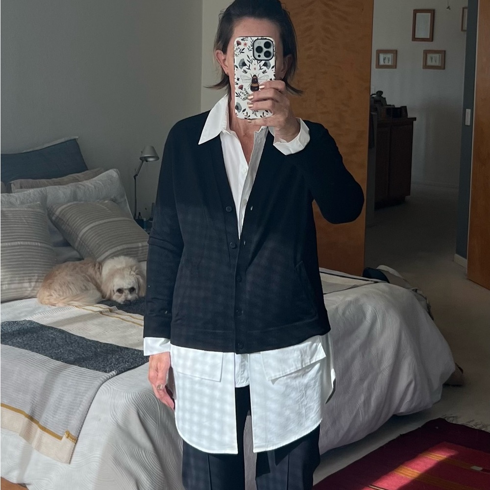 COS black wool cardigan with cotton detail